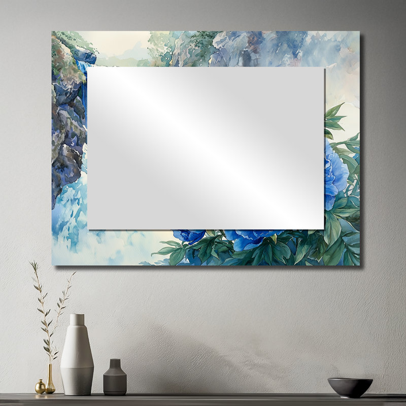 Pivoines par la chute d'eau II - miroir mural floral - imprimé sur métal, 30 po x 40 po