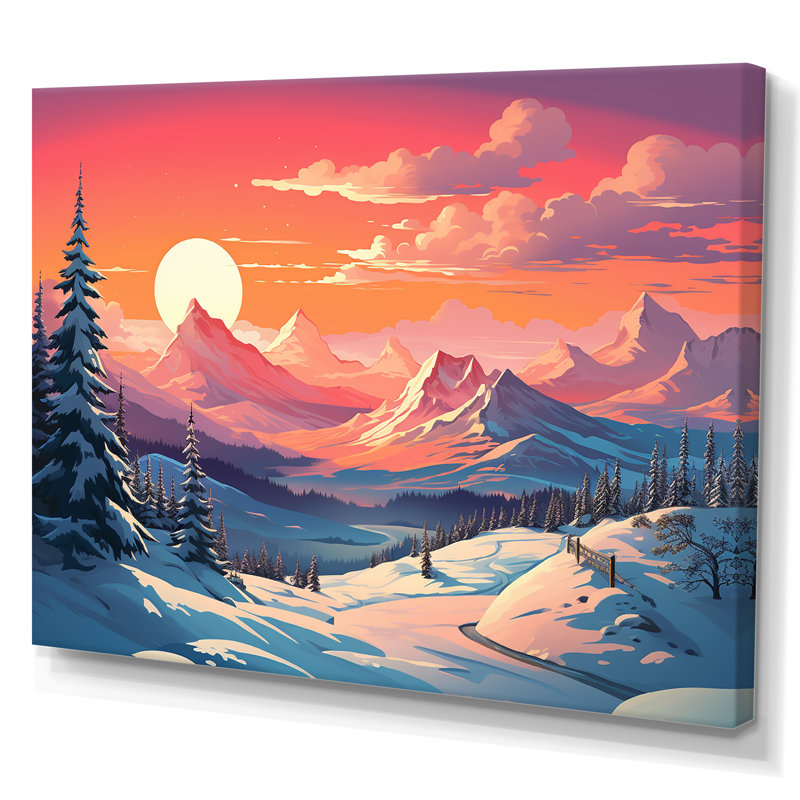 Coucher de soleil sur les montagnes d'hiver, Toile tendue, H 12 po x l 20 po x P 1 po