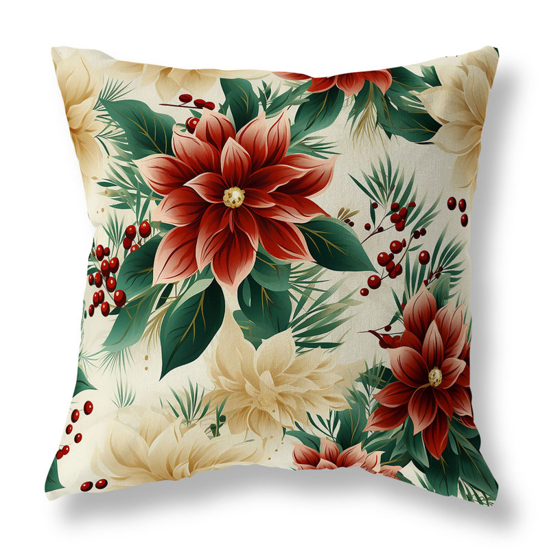 Coussin décoratif réversible Holiday, H 18 po x l 18 po, Floral rouge / vert