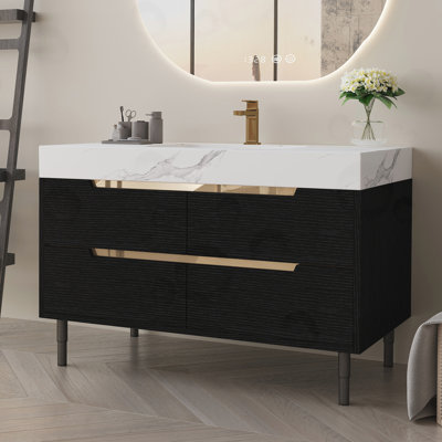 Meuble-lavabo de salle de bain avec lavabo encastré et 4 tiroirs