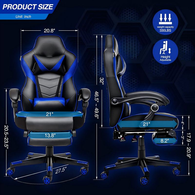 Fauteuil inclinable et pivotant ergonomique en cuir synthétique RAYS, Bleu
