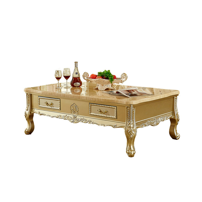 European Style Solid Wood Marble Tea Table Single Coffee Table