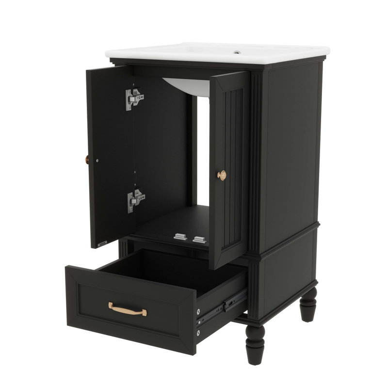 20" Bathroom Vanity With Sink And 2 Doors, Water-Resistant Wood One Cabinet Vanities W/Magnetic Door Stopper & Adiustable Foot Pads