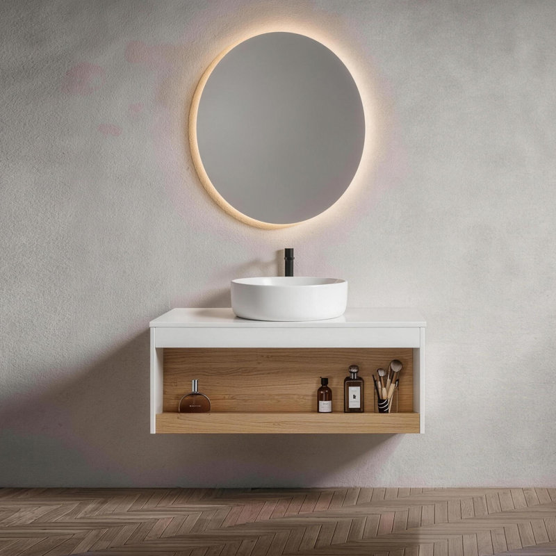 Ensemble de meuble-lavabo flottant 36 po avec lavabo vasque en céramique Reagan, White
