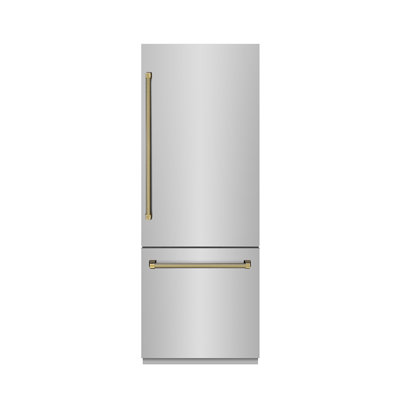 ZLINE Autograph 30 in. 16.1 cu. ft. Built-In Bottom Freezer Refrigerator with Water Dispenser and Ice Maker in Stainless Steel with Graphite Gray Inte