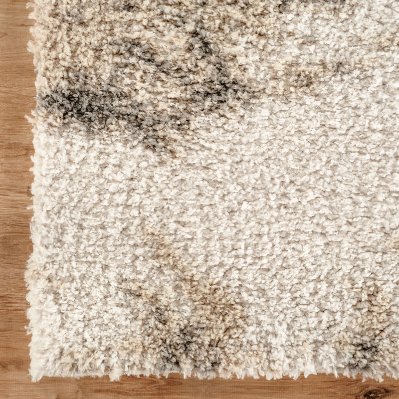 Serene Beige & Gray Abstract Shag Modern Rug, Beige/Gray, 2'6" x 8'0"
