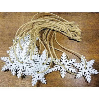 Bundle Of 12 White Wooden Hanging Snowflakes  Christmas Decor