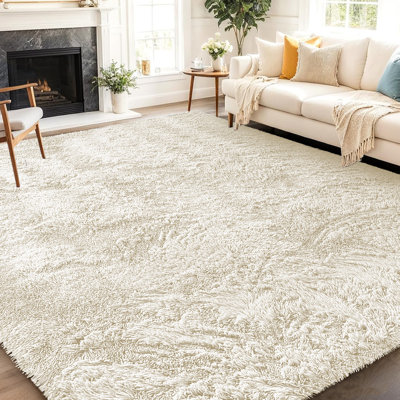 Solid Colour Machine Tufted Shag Area Rug