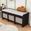 Banc de rangement pour hall d'entrée rétro avec 3 tiroirs en rotin, rangement dissimulé à plateau relevable et coussin rembourré amovible pour le couloir-24044890