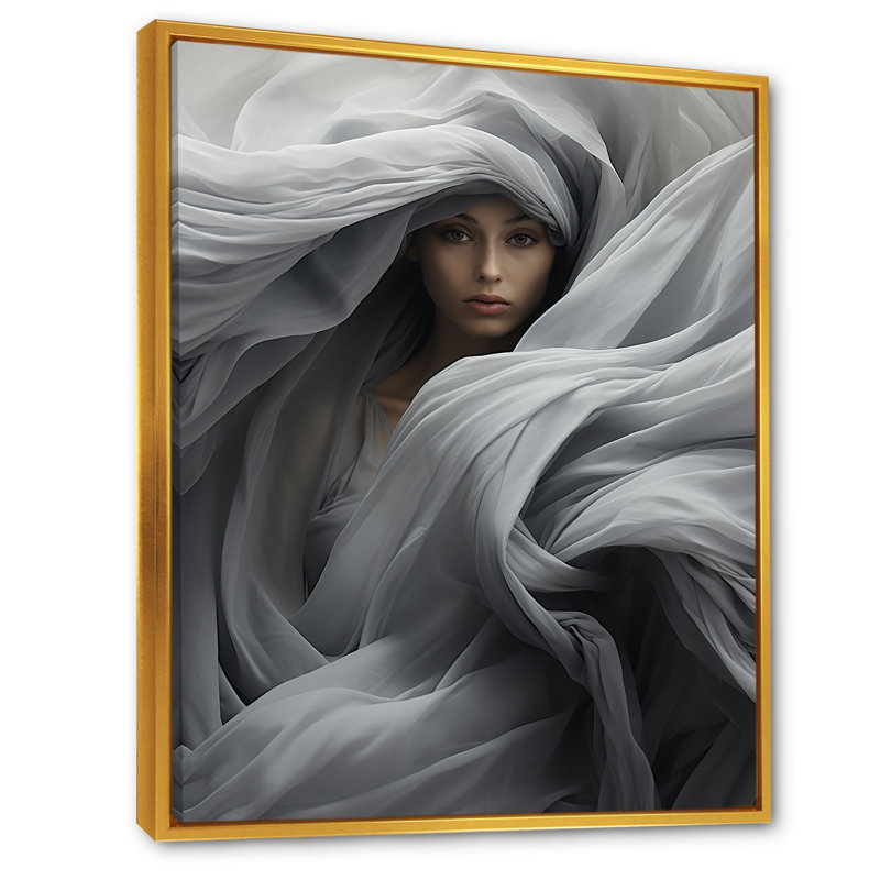Gris, apaisant, ombres - art mural abstrait, H 40 po x l 30 po x P 1,5 po, Cadre flottant doré