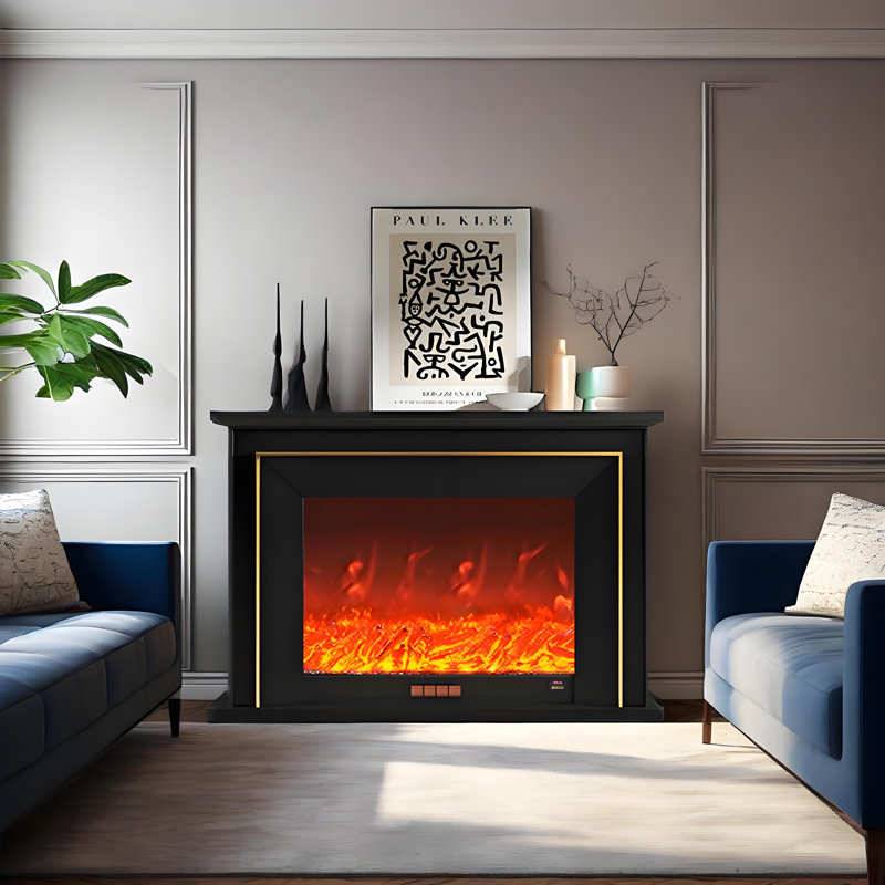 Foyer électrique 70,87 "noir rétro, H 23,62 po x l 70,87 po x P 12,60 po, Noir