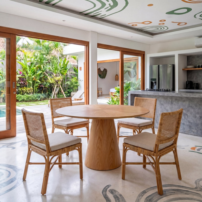 Modern Brazilian Mona Wooden Top Round Dining Table, Damasco