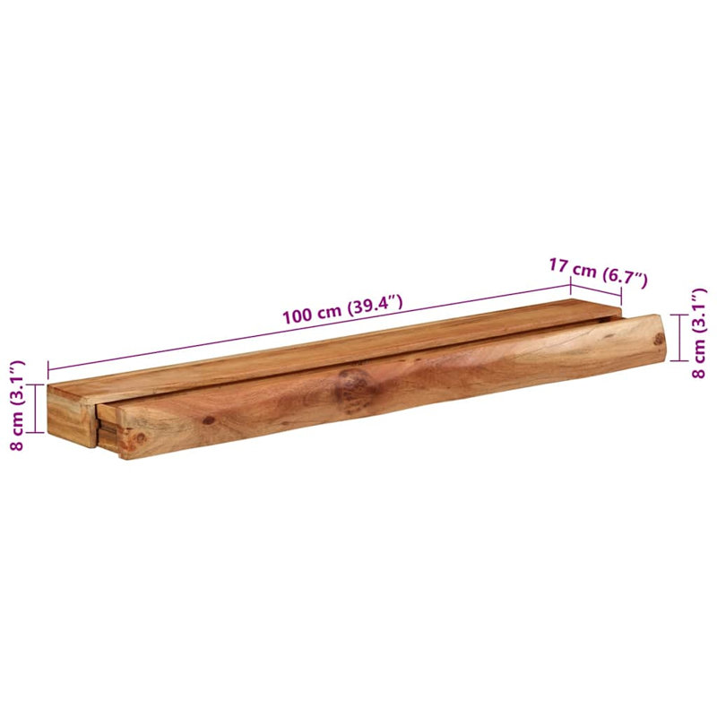 Wall Shelves 2 Pcs Solid Wood Acacia, 8cm H x 100cm W x 17cm D