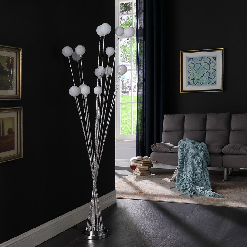 16-Light Acrylic Globe LED Floor Lamp, Silver