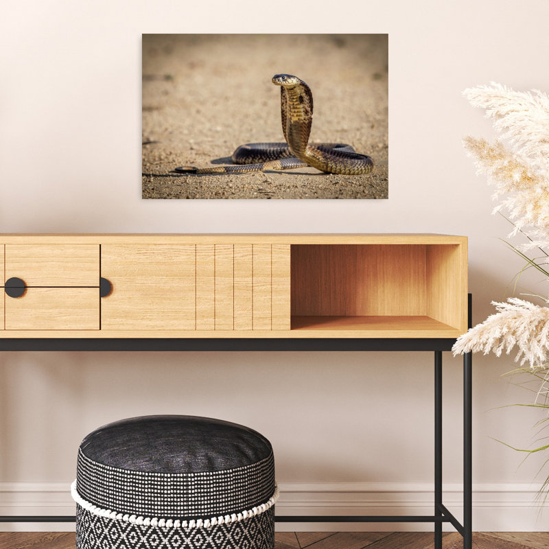 Golden Cobra Alert Abstract Contemporary Snake Landscape Nature Wall Art Print by Jeffrey C. Sink - 1 Piece Wrapped Canvas Wall Art