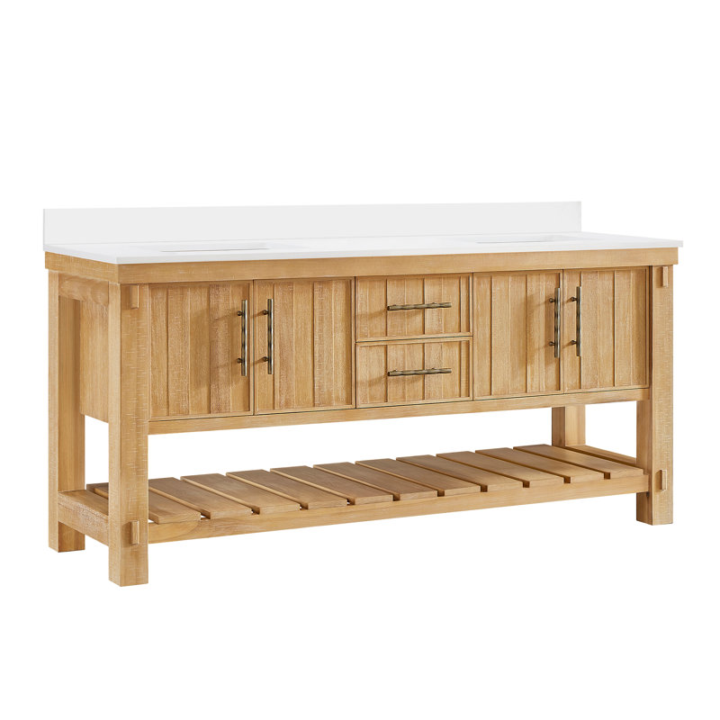 Wiegers 72" Double Bath Vanity in Acacia Classic Grey with Pure White Quartz Stone Top