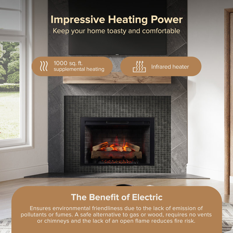 Uptown Infrared Electric Fireplace Insert Heater, Compatible with Alexa & Google Home, 24.92" H x 39.02" W x 9.41" D