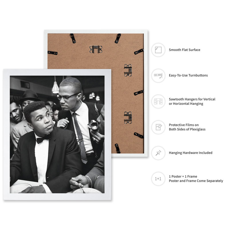 Malcolm X & Ali, Poster, 12"H x 16"W, White Framed