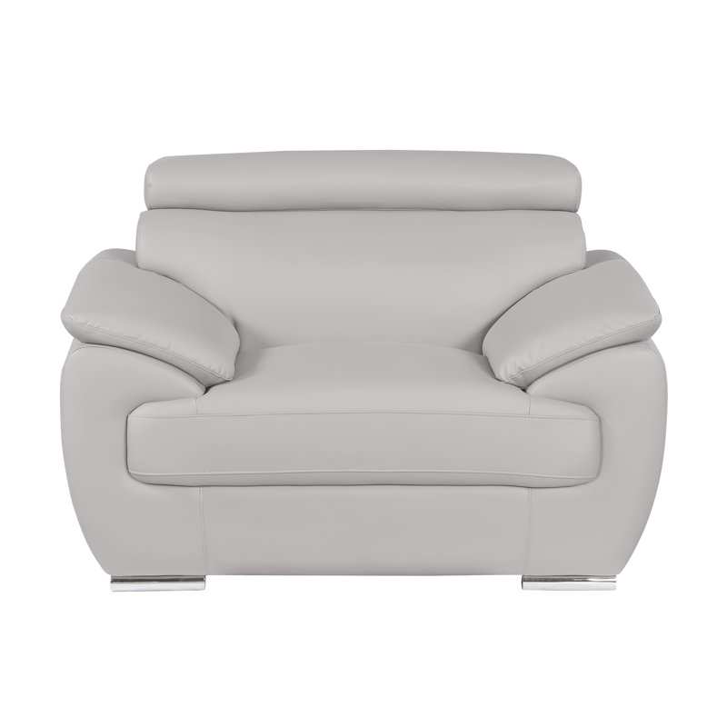 Fauteuil club en cuir véritable Jadeen, Gris clair