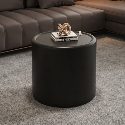 Table basse ronde avec plateau en verre trempé, corps en cuir PU et rangement caché pour le salon, table d'appoint moderne