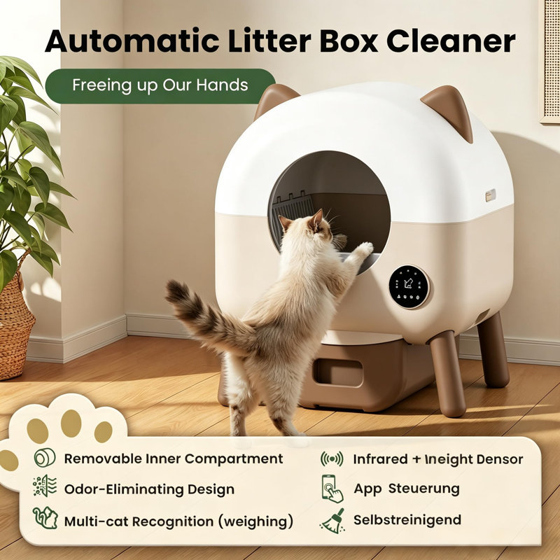 Plastic Self-Cleaning Litter Box, Beige