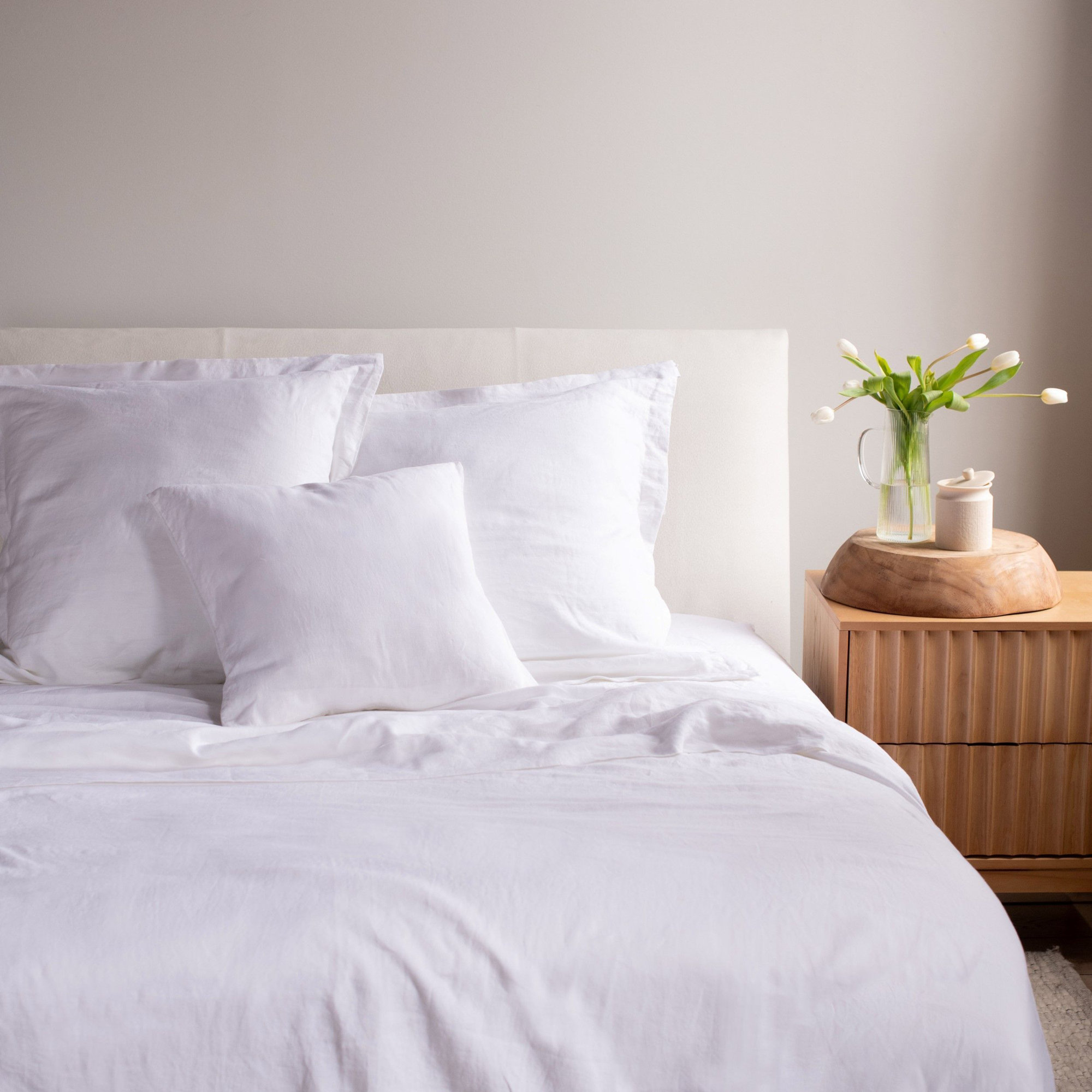 100% French Linen Flanged 26" X 26" Euro Sham, White