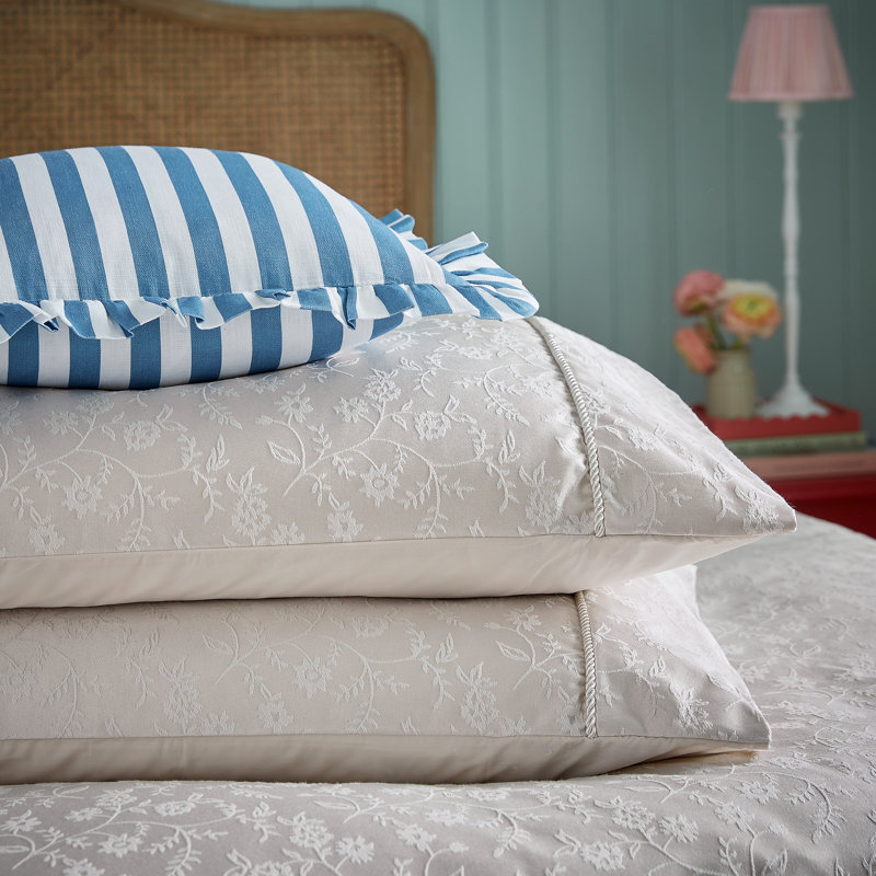 Floral Trail Jacquard Cotton Duvet Cover Set, Single Duvet Cover + 1 Standard Pillowcase, Beige