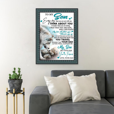 «Daddy & Baby Wolf - Every Day That You Are Not With Me I Think About You», reproduction d'art graphique sur toile tendue 1 pièce
