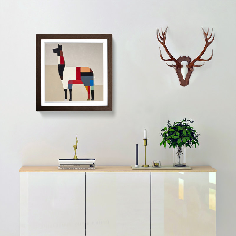 Llama Suprematism No.6 - Framed Print, Walnut