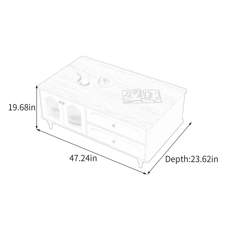 Table basse avec tiroirs Modern Luxury, H 19,68 po x L 47,24 po x l 23,62 po, Brun