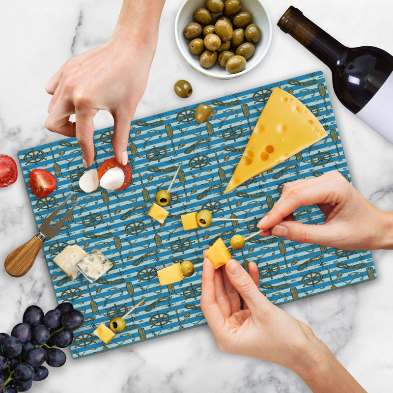 Ambesonne Blue White Cutting Board Large Size Regatta Cruise Ship Brown Blue White