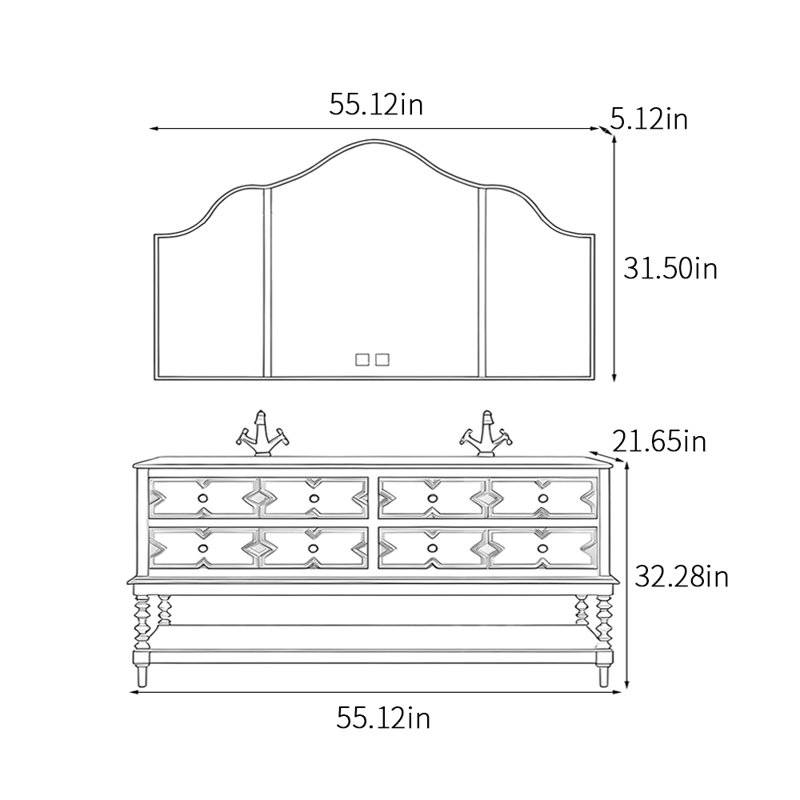 Armoire de salle de bain American Retro, H 32,28 po x l 55,12 po x P 21,65 po