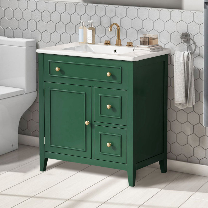 Meuble-lavabo simple 30 po avec plateau Nahshon, Vert