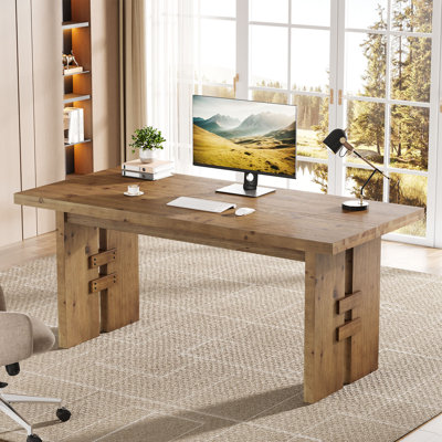63” Solid Wood Home Office Executive Desk with Large Tabletop