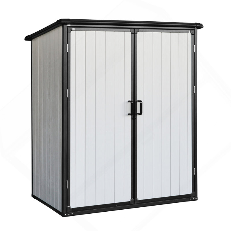 Armoire de rangement extérieure en résine imperméable 5X3ft avec portes verrouillables pour vélos et meubles de patio, Noir