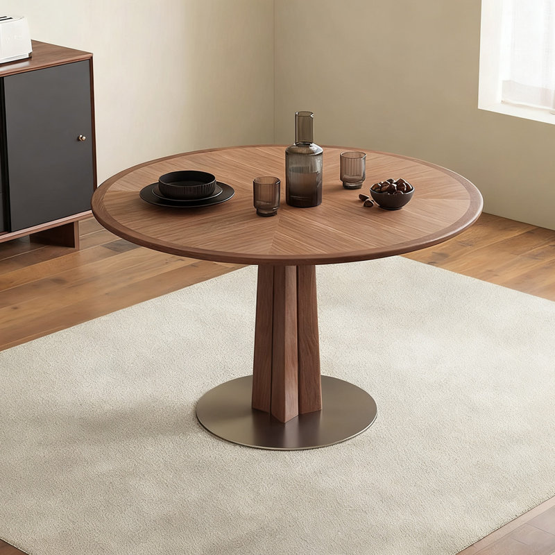 Table de salle à manger en noyer massif et bois manufacturé, H 29,53 po x L 39,37 po x l 39,37 po
