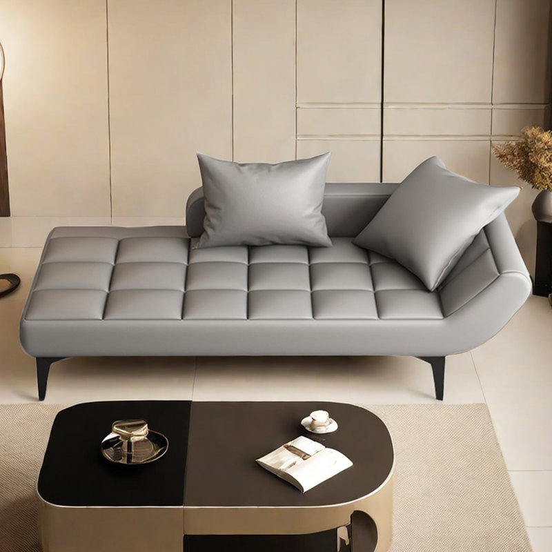 Chaise longue en similicuir durable, Accoudoir à droite (vu de face), Similicuir gris