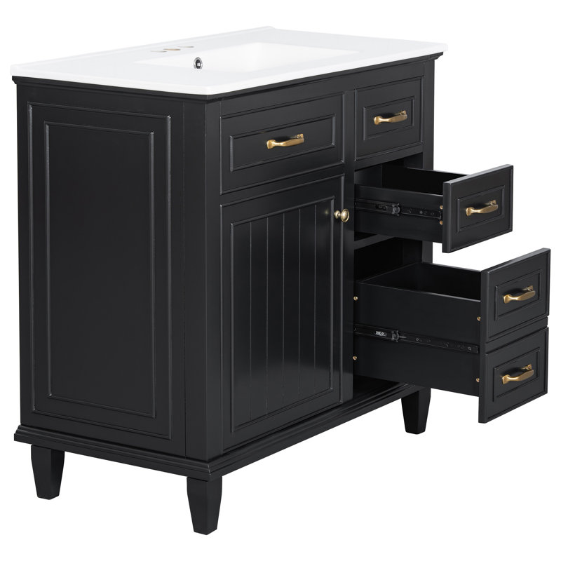 Meuble-lavabo 36 po avec comptoir en céramique, Noir