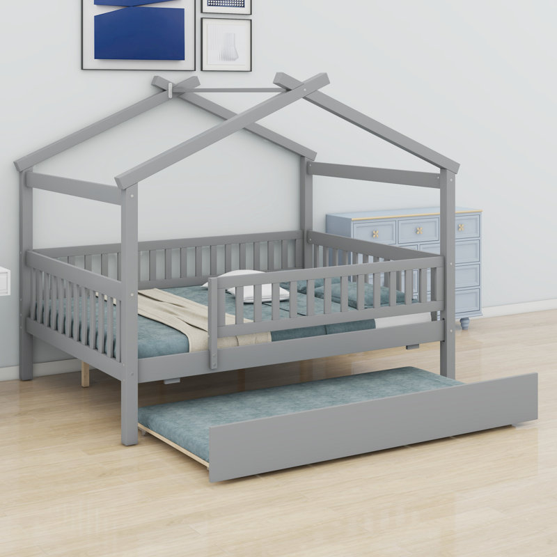 Lit en bois avec couchette, gris