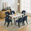 Chaises de salle à manger contemporaines en chenille bleu foncé de 2 pièces, évidé, structure en fer, performance à coût élevé pour une pièce confortable et simple, idéale-2138345935