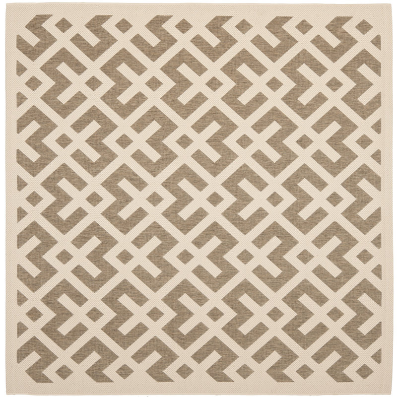 Tapis d'intérieur / extérieur à motif géométrique brun / brun clair Arneshia, Carré 7 pi 10 po