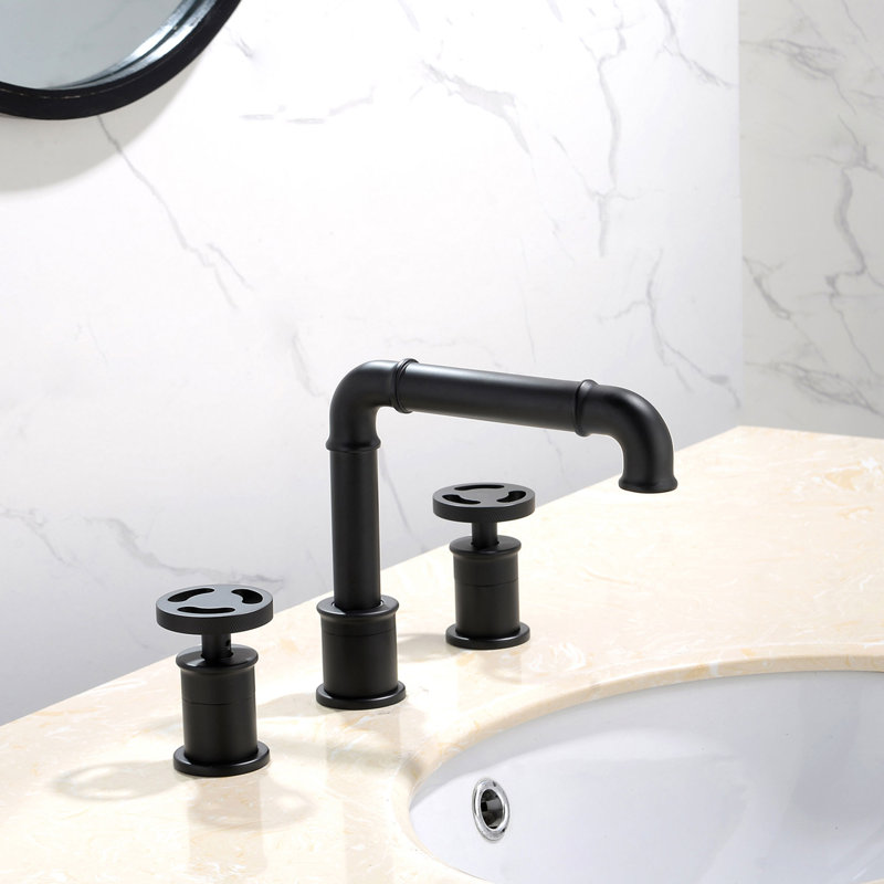 Robinet de lavabo de salle de bain à poignée double 6,49 po, Noir mat