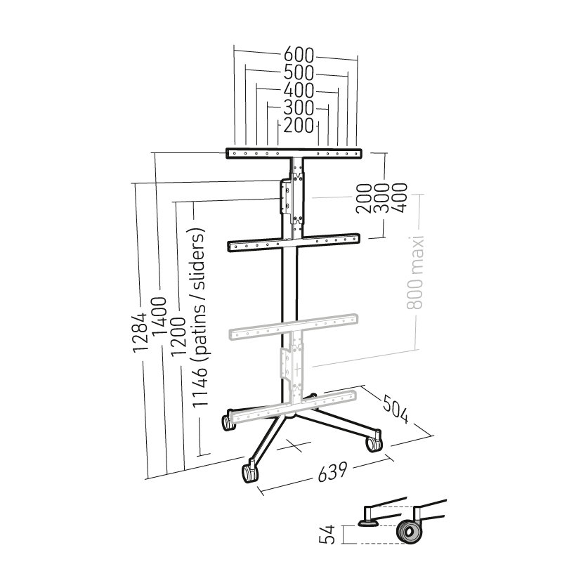 Universal TV Stand -  Wood/Oak, Black, 139cm H x 63.70cm W x 50.40cm D