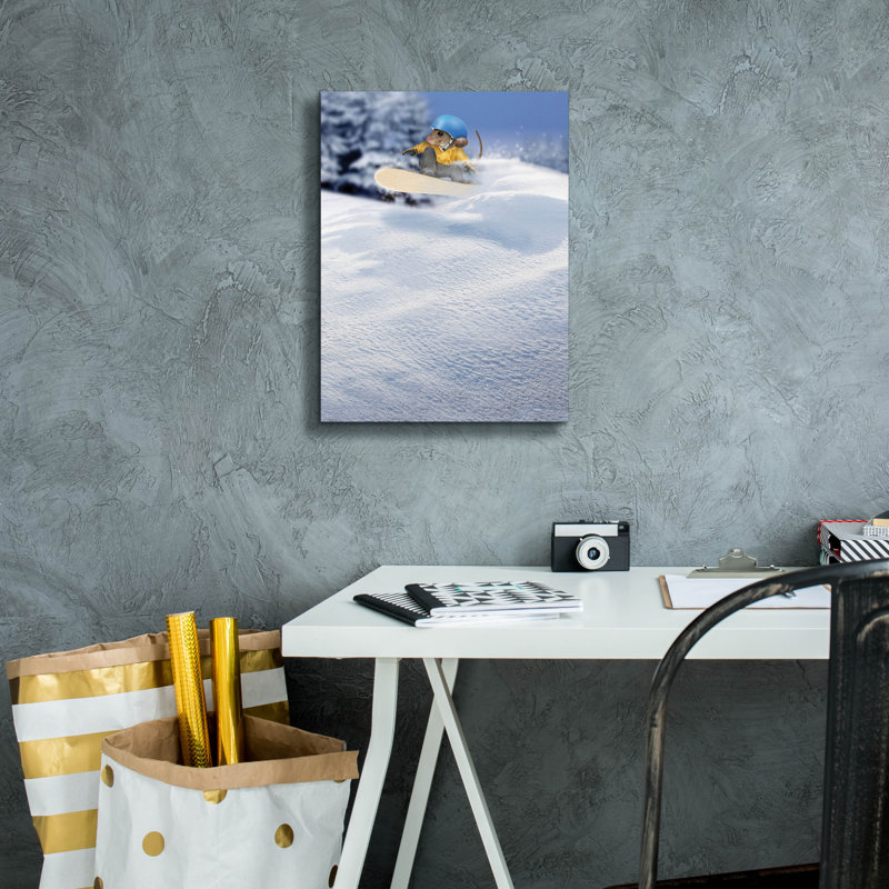 Toile épique Graffiti «Mouse Snowboarding» par John Hovenstine, 12 po x 16 po