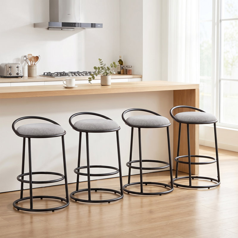 Tabouret de comptoir à dossier bas Kynsley, Lin vert