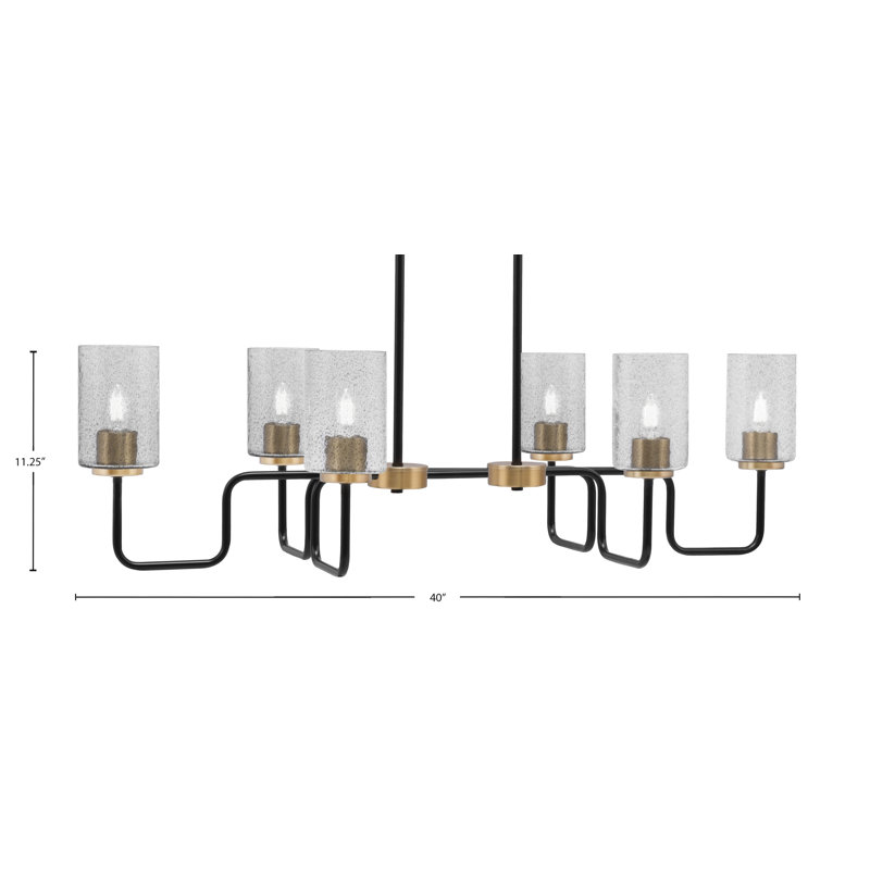 Luminaire pour îlot 6 lumières Amarmula, noir mat et laiton vieilli, verre fumé 4 po, Transparent/noir