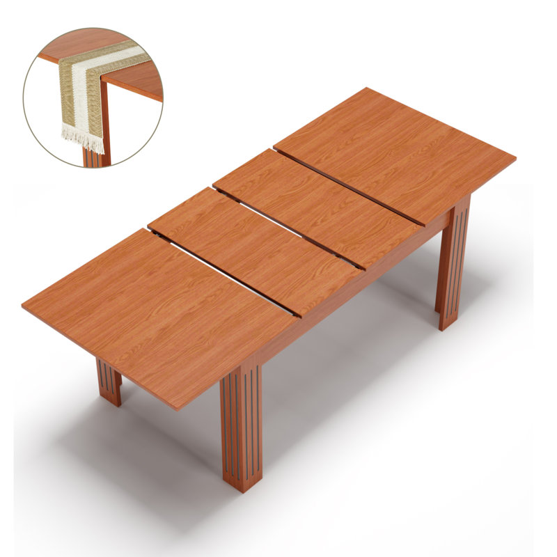 54-84" Extendable Rectangular Dining Table for 4-8 People, Wood Kitchen Table, Includes Table Runner- Walnuts, Walnut