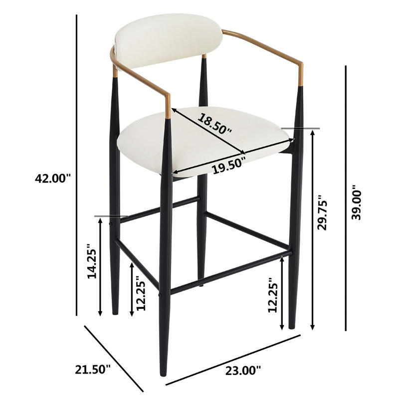 Tabourets de bar à hauteur de comptoir - Collection de 2 tabourets doubles en simili cuir et fer beige avec support robuste