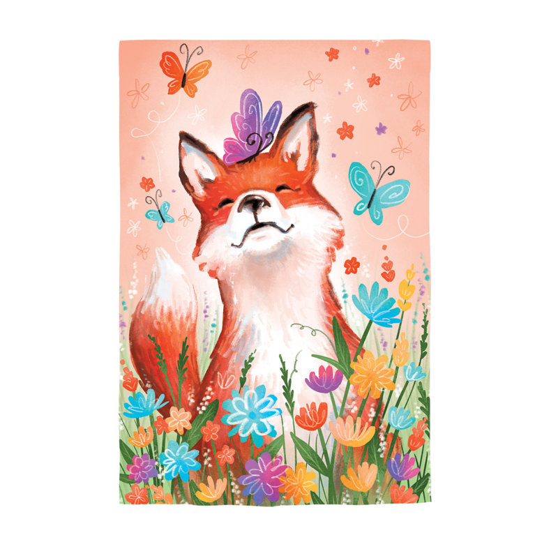 Drapeau de jardin renard et fleurs sauvages