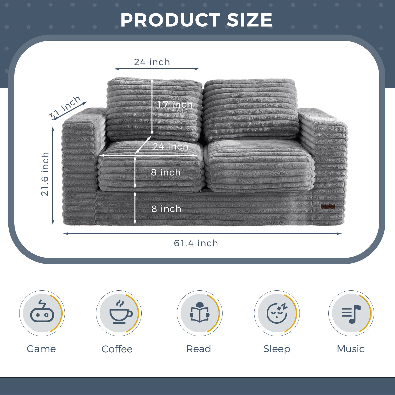 62" Bean Bag Sofa Faux Fur Upholstered Loveseat Floor Sofa With Pillows
